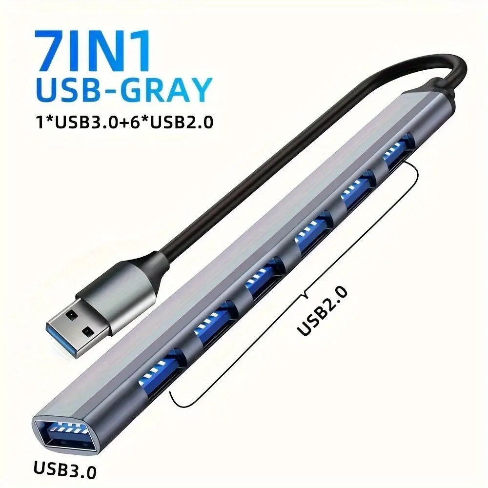 7-in-1 USB C Hub – Aluminum USB Splitter with USB 3.0, 4× USB 2.0 & 2 USB-C Ports