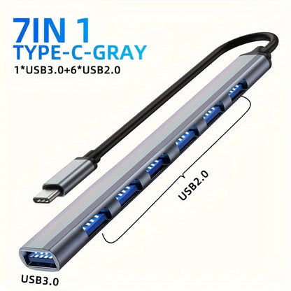 7-in-1 USB C Hub – Aluminum USB Splitter with USB 3.0, 4× USB 2.0 & 2 USB-C Ports